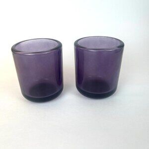Purple Plum Clear Color Votive Candle Holders Set of 2 4.5 Inch Kirkland EUC 💜